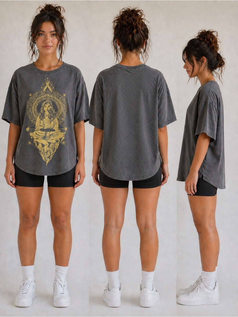 (A4) Pebby Forevee Washed Charcoal Short Sleeve Tee with Gold goddess Graphic XL